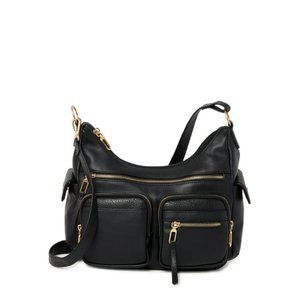 Time and Tru Women's Multi Compartment Faye Hobo Bag Black